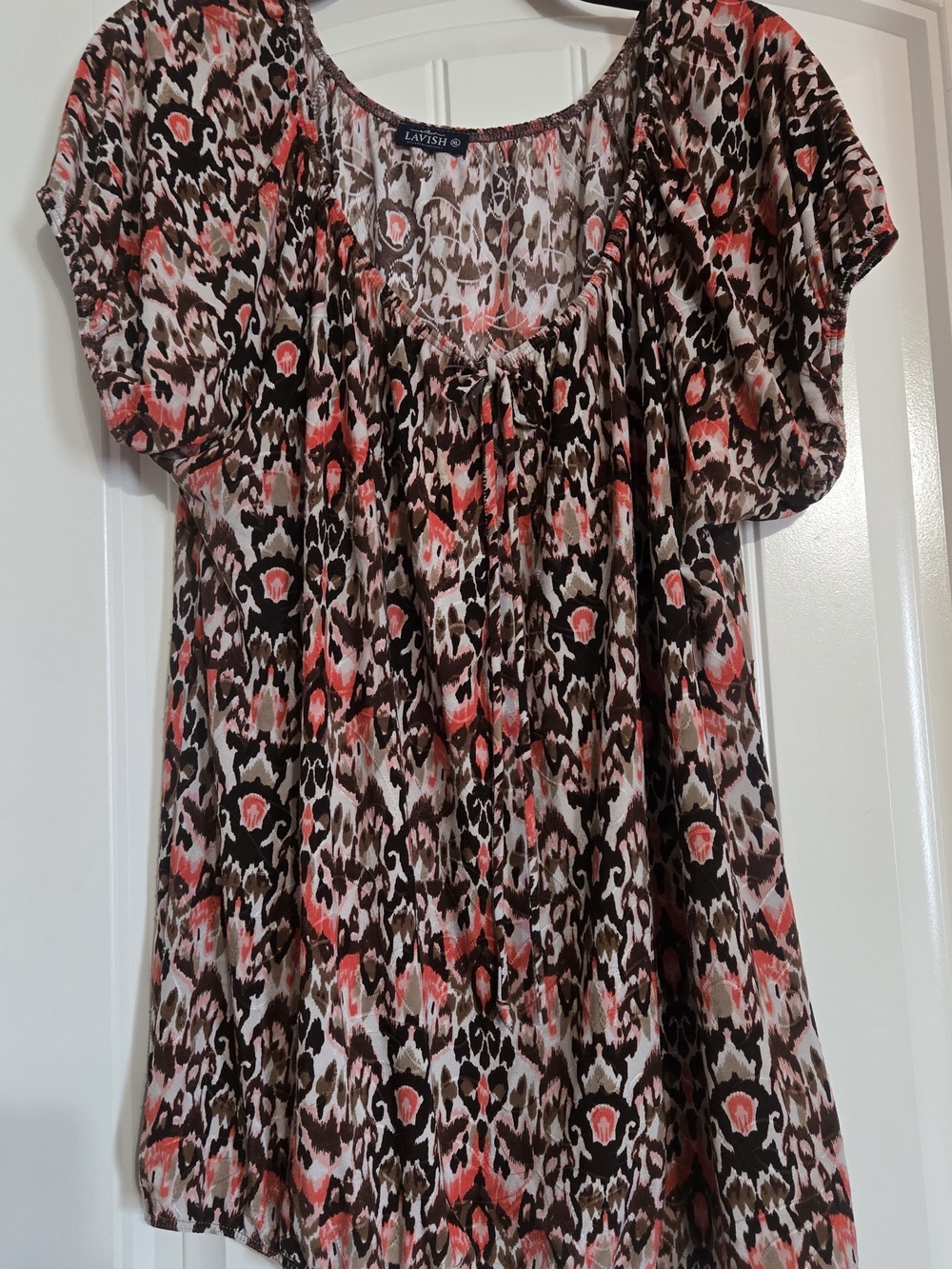 Lavish Coral, Brown & Cream Scoop Neck Printed Top